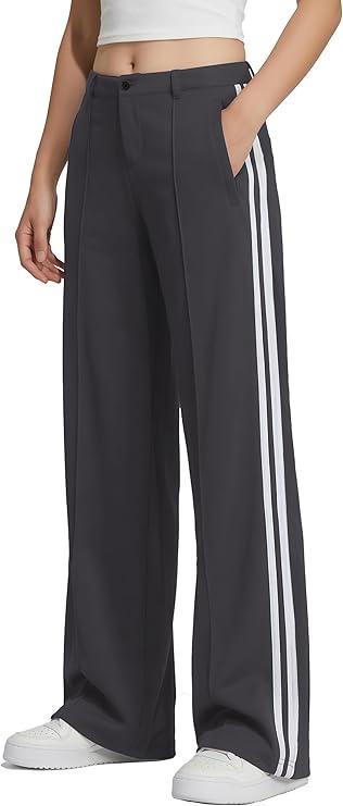 Women's 28"/30"/32"/34" Inseam Wide Leg Dress Pants High Waist Straight Leg Track Pants with Belt Loops 2XL
