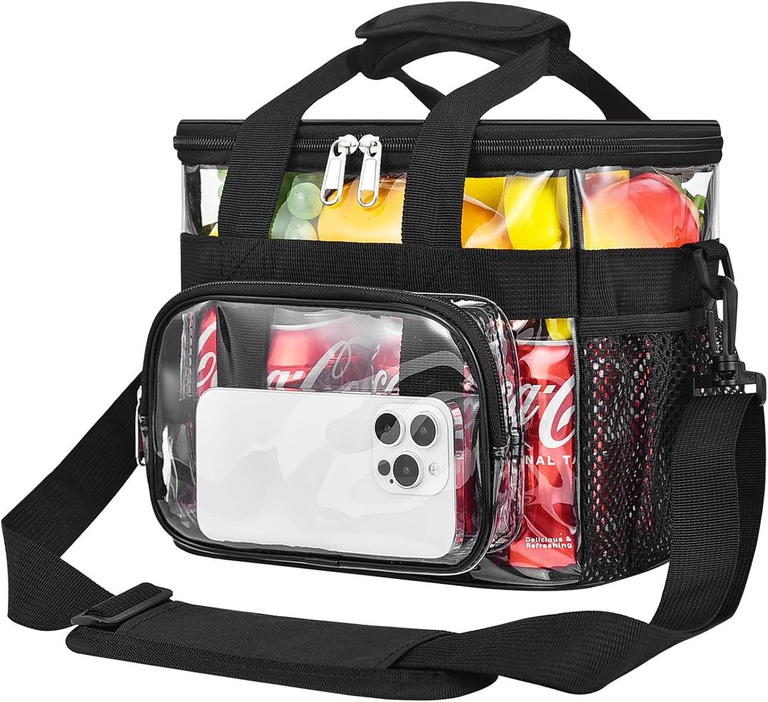 Busiuw Double -Deck Clear Lunch Bag for Work with Adjustable Shoulder Strap and Top Compartment for Work, Picnic, Beach, School (Single Deck-9L)