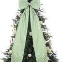 Large Christmas Tree Topper Bow 46"x15.7" Floral Block Print Xmas Tree Toppers Bows Christmas Wreath Decor for Home Indoor/Outdoor Holiday Decor(Green)