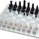 Avant-Garde Black Frosted Glass Chess Set with Mirror Board