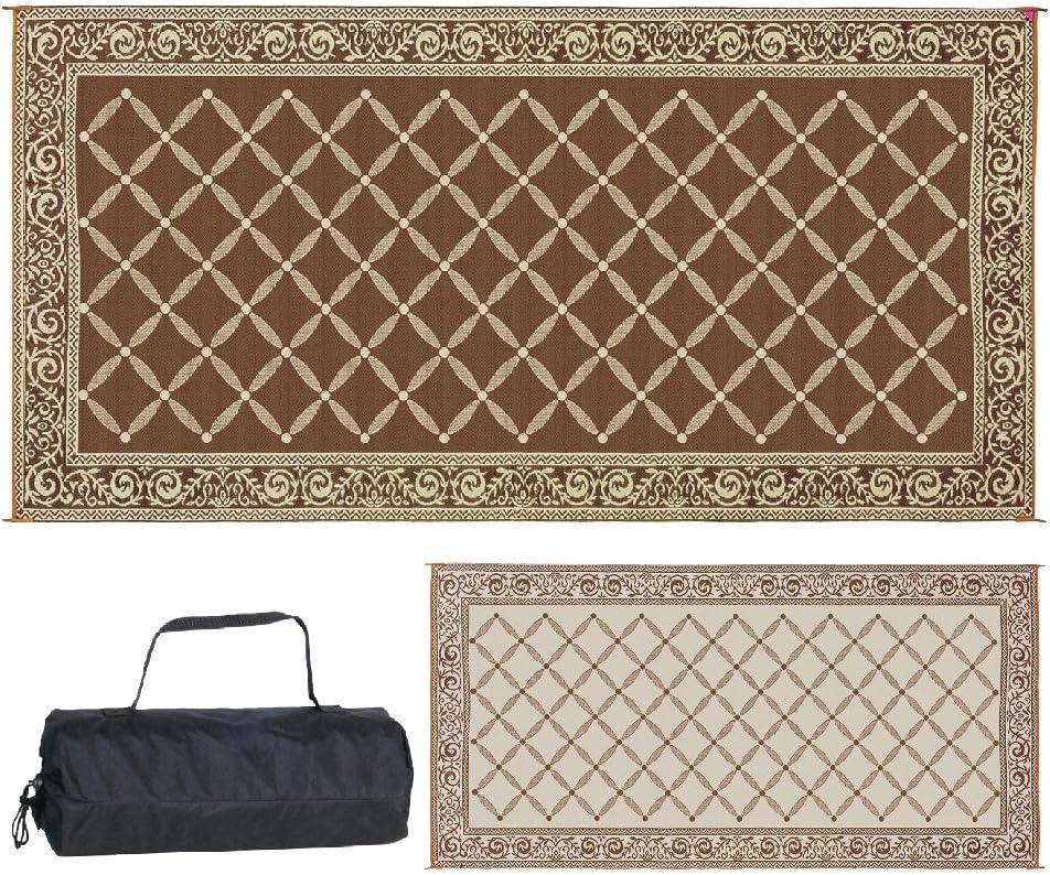 Stylish Camping 119187 9-feet by 18-feet Reversible Mat, Plastic Straw Rug, Large Floor Mat for Outdoors, RV, Patio, Backyard, Picnic, Beach, Camping (Brown/Beige)