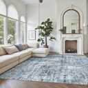 Soalmost Abstract Rug 8x10 Large Living Room Rugs Neutral Modern Washable Area Rugs for Bedroom Dining Room Non-Slip Stain Resistant Foldable Thin Blue