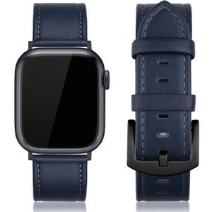 EDIMENS Leather Bands Compatible with Apple Watch 46mm 45mm 44mm 42mm(Series 1 2 3) Band Men Women, Vintage Genuine Leather Wristband Replacement Band Compatible for Apple Watch iwatch Series 10 9 8 7 6 5 4 SE2 SE (Midnight Blue)