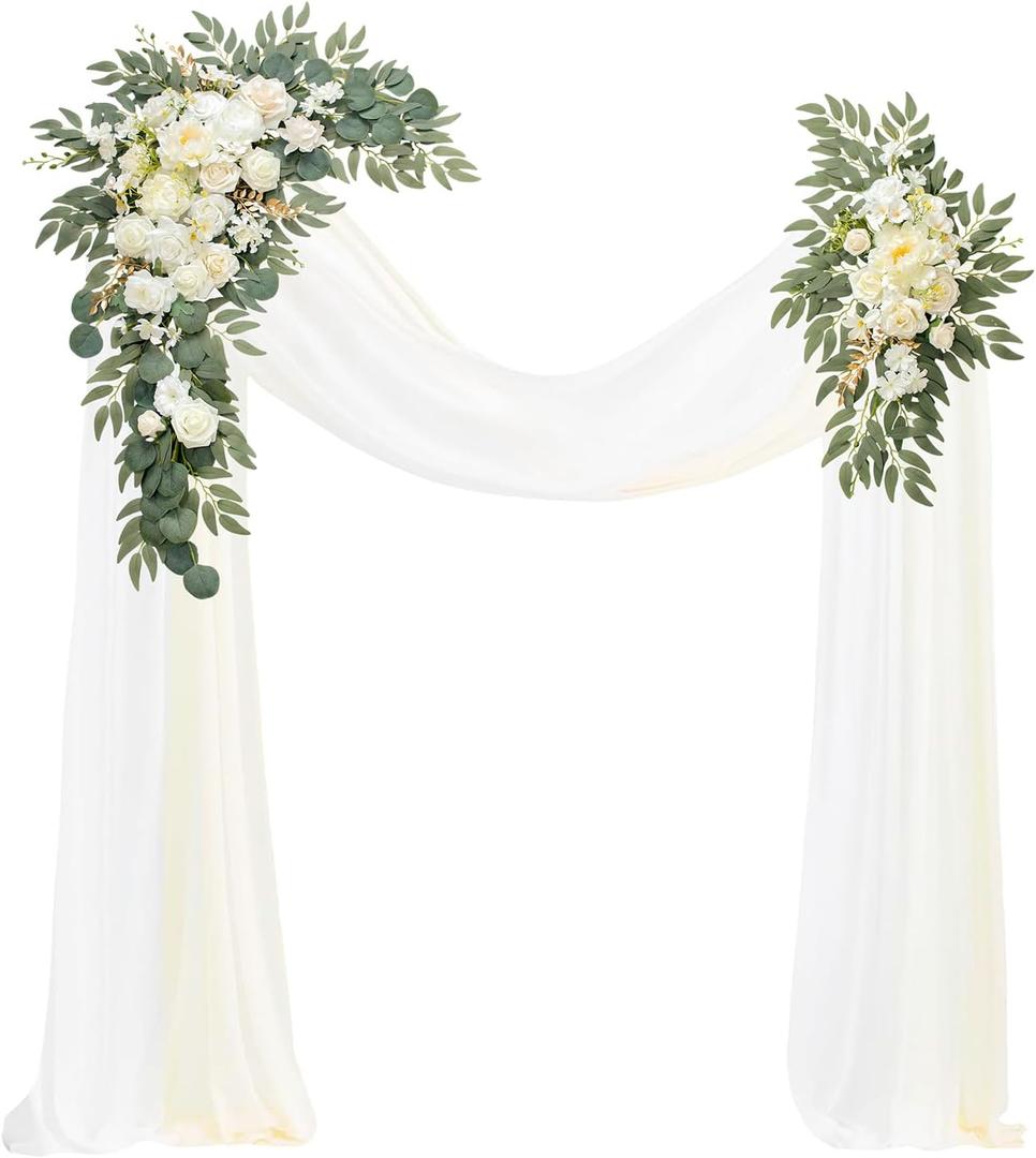 Wedding Arch, Artificial Flowers, Wedding Decor with Drapes (Set of 4)Be Suited to Banquet, Party, Wedding Decor Ceremony and Background Decoration (White)