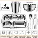 Potchen 20 Pcs Stainless Steel Plates Bowls Cups Spoons Forks 304 Stainless Steel Dinnerware Set Divided Plates Dinner Tray for Home Kitchen Restaurant
