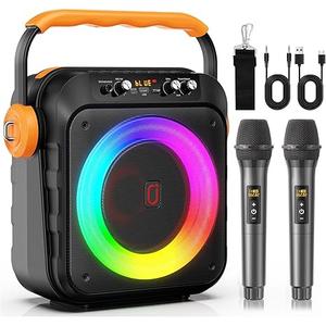 Karaoke Machine, PA Speaker with 2 Wireless Mics for All Ages, Ideal for Parties & Gatherings, Supports TWS, USB, TF, REC, AUX and TV Connectivity