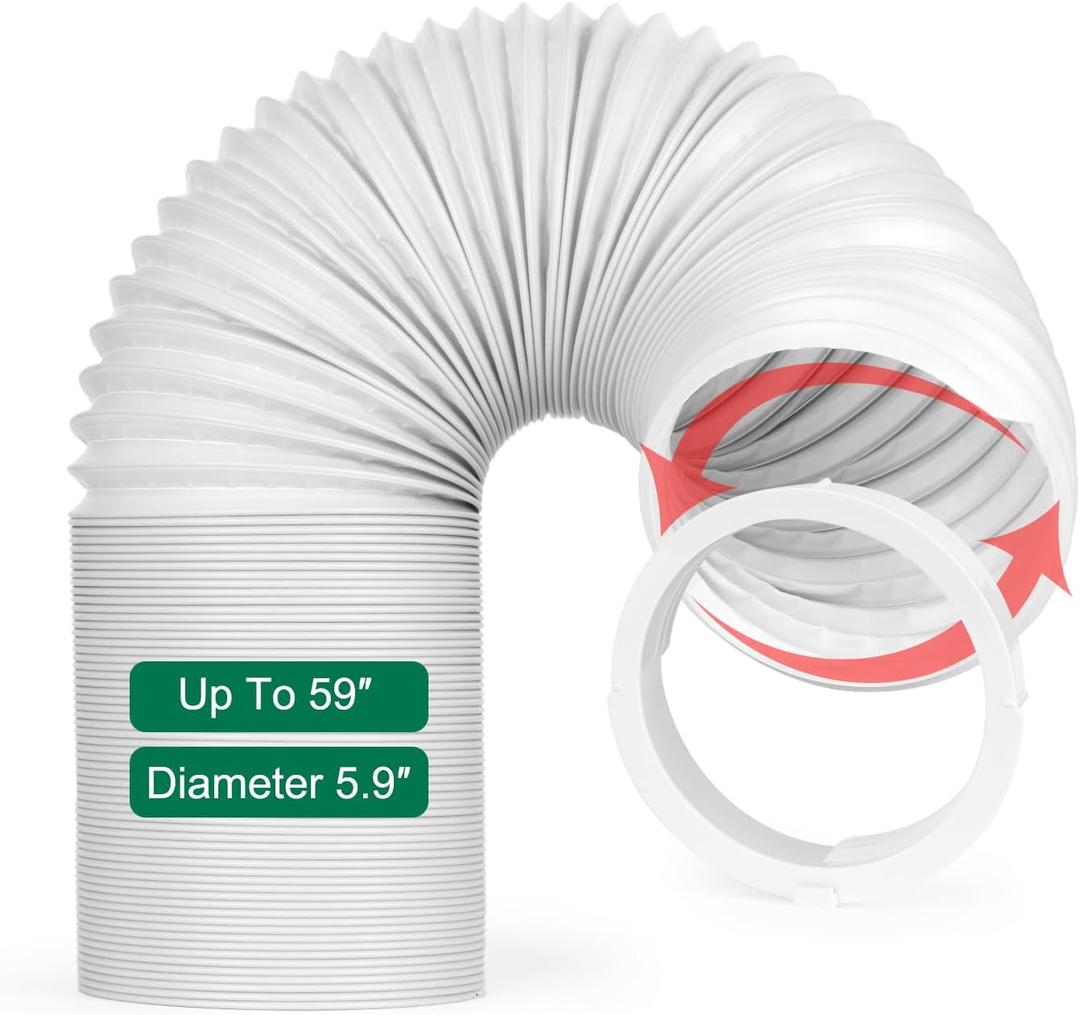 HOXHA Portable Air Conditioner Hose Kit 59 Inch Length 5.9 Inch Diameter AC Vent Hose with 5.9 Inch AC Vent Hose Adapter, AC Replacement Exhaust Hose Anti-Clockwise with Tube Coupler Connector
