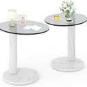 Hooseng Glass Side Table Set of 2, Modern Round Tempered Glass End Table, 22-Inch Round Coffee Table, Small Table Suitable for Small Space, Living Room, Bedroom, round, 21.6-inch diameter x 4.33-inch height