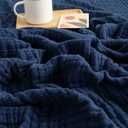 EMME Muslin Blanket 100% Cotton Throw Blankets for Couch Breathable Gauze Blanket All Season Soft and Lightweight Pre-Washed Cotton Blanket (Navy, 50"x70"), Large Throw