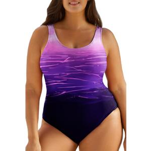 Eytino Plus Size Swimsuit for Women Back Crisscross Sports Tummy Control One Piece Bathing Suits(Purple, XL)