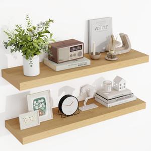 36 Inch Floating Shelves, 3D Textured Wood Grain, 36"x9.25"x1.5" Inch Deep Floating Shelves for Wall, Wooden Shelves for Bathroom, Bedroom, Living Room, Natural, 2 Pieces