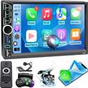 7" Double Din Car Stereo Compatible with Wireless Apple Carplay Android Auto|Bluetooth 5.2|180W Outputs|Subwoofer|FM|AM|USB|38W Fast Charge|Physical Knob|Backup Camera|Stereo for 7x4.02 2 DIN Size
