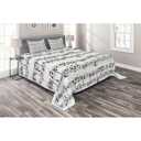 Ambesonne Music Quilted Coverlet 3 Pcs, Notes on the Clef, King Size, Black and White, 18x36