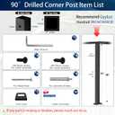 36" Cable Railing Corner Post, Fixed Top Mount 90 L-Drilled One Post Corner Solution, Stainless Steel T304 Heavy-Duty Handrail Corner Post, Matte Black Flat Top Deck Angle Post
