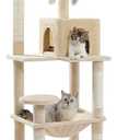 Cat Tree for Large Cats Adult with Metal Plush Big Hammock, 56.3" Cat Tower with 2 Door Condo House, 6-Tier Cat Shelves with Scratching Posts and Large Top Perch, Beige