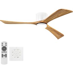 Ceiling Fans with Lights 52 Inch Flush Mount, Wood Blade, LED Dimmable DC Reversible Modern Ceiling Fan with Remote Control for Bedrooms, Living Rooms, Patio, White