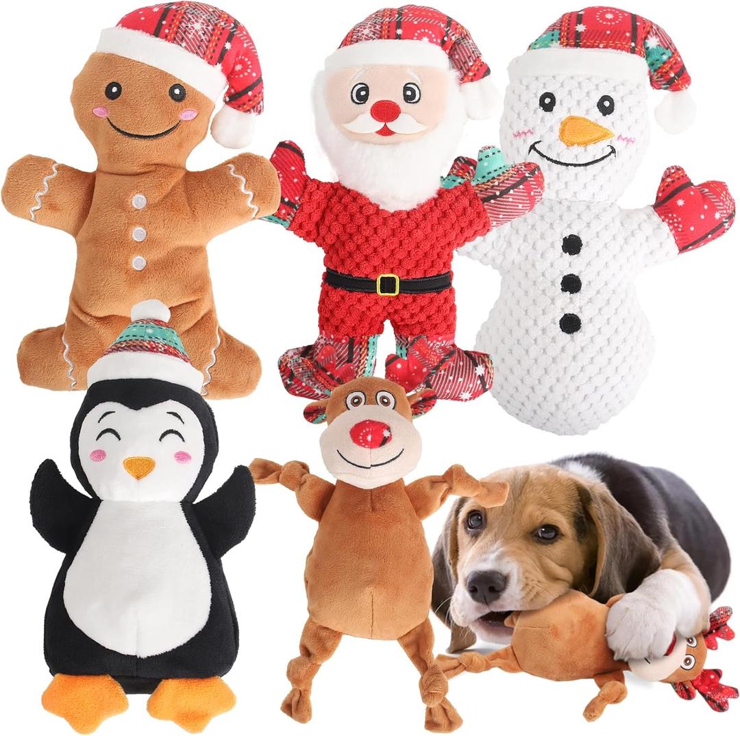 PELTEFLU Christmas Dog Squeak Toys for Small, Medium & Large Dogs, Tough Chew Toy for Teething & Chewing, Durable Interactive Puppy Gifts, 5Pack