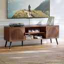ChooChoo TV Stand for 55/60 Inch TV, Mid Century Modern TV Stand, Entertainment Center with Storage Cabinet and Open Shelves, TV Console Table Media Cabinet for Living Room, and Bedroom, Walnut, 15.7"d X 53.9"w X 19.4"h