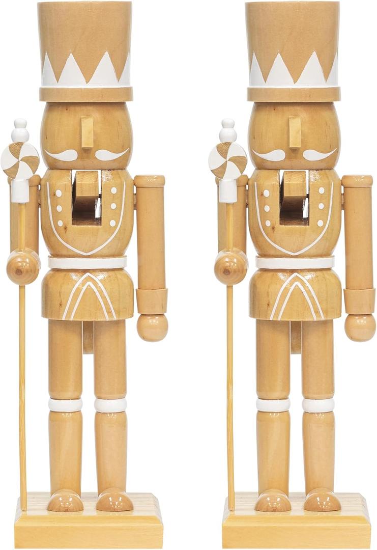 KI Store 2pcs Wooden Candle Holder Christmas Nutcracker Soldier Figurine Stand Holder for LED Flameless Taper Candlestick Christmas Decoration Display
