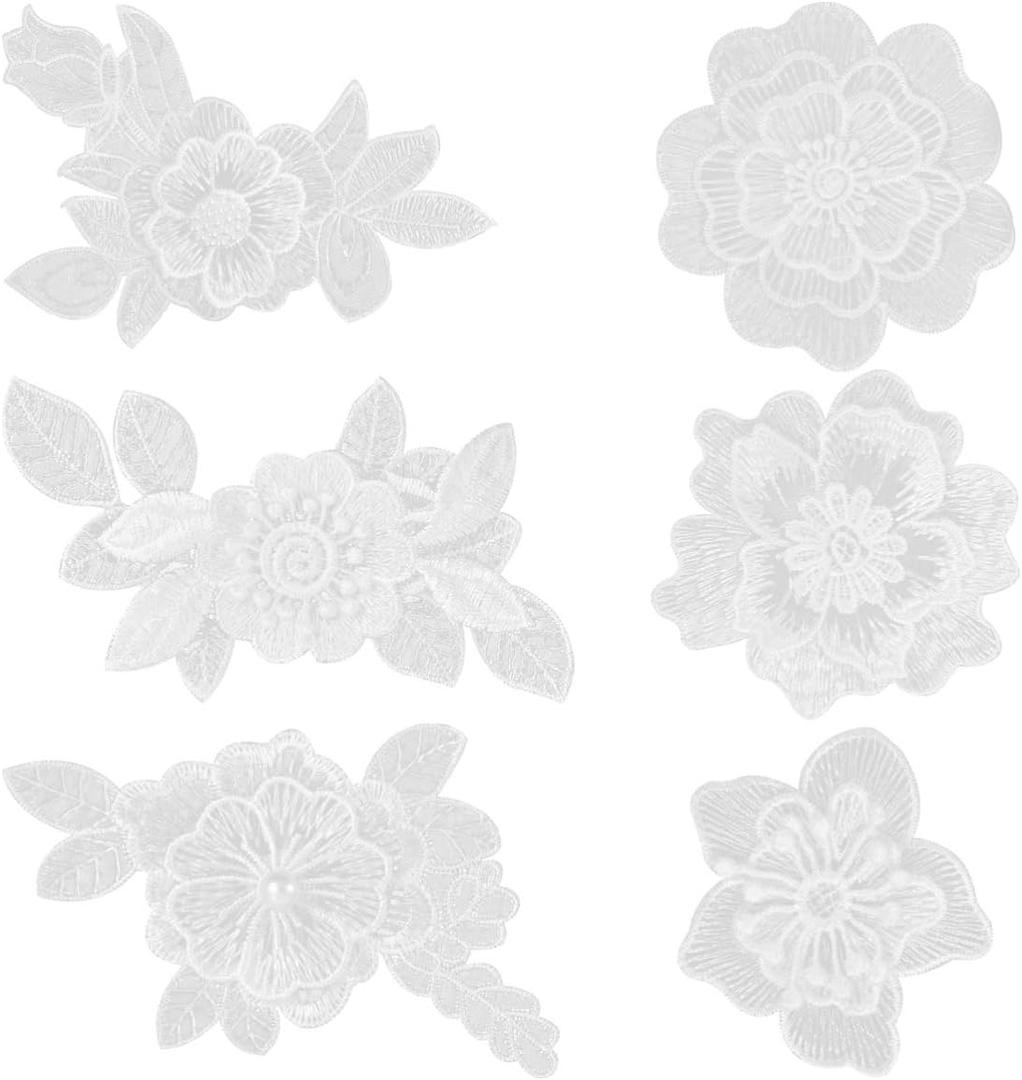 EXCEART 6pcs Iron on Patches White Lace Flower Shape Embroidered Patches Applique DIY Craft Decoration Sew On Patches for Clothes Jeans (8X13CM)