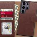 FUNMIKO for Samsung Galaxy S25 Ultra Case Wallet,Detachable Flip Folio Leather Cover,RFID Blocking 4 Card Slots Holder,Kickstand Function,Protective Phone Shell for Men Women Girls,Brown