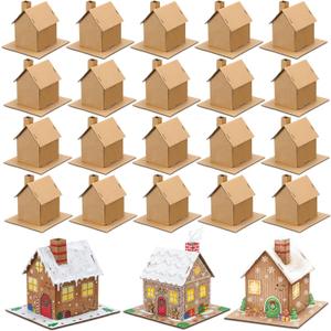Engrowtic Christmas Gingerbread House Kit DIY Christmas Crafts 3.94 x 2.95 x 3.74 Inches Cardboard Paint Build 3D Gingerbread House Kit for Xmas Party Holiday Supplies Decor(50 Pack,Lovely Style)