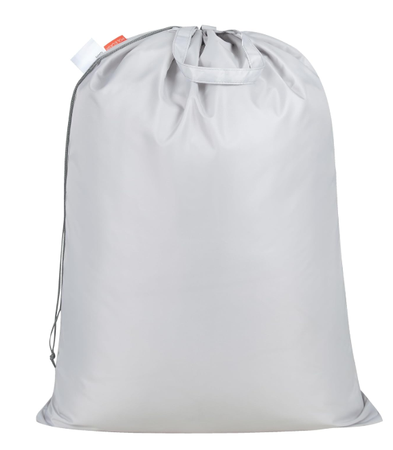 Polecasa Extra Heavy-Duty Laundry Bag 28x36”- Machine Washable Large Storage Bag with Reinforced Handles & Drawstring Closure & ID Tag for College Dorm Travel - Silver