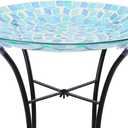 VCUTEKA Mosaic Bird Bath, Glass Birdbath Detachable with Metal Standing for Outdoor Patio Garden Backyard Dcor, Blue