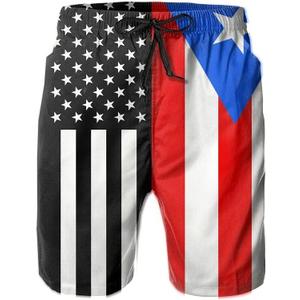 USA Puerto Rico Flag Men's Swim Trunks Beach Shorts Board Shorts with Pockets (M)