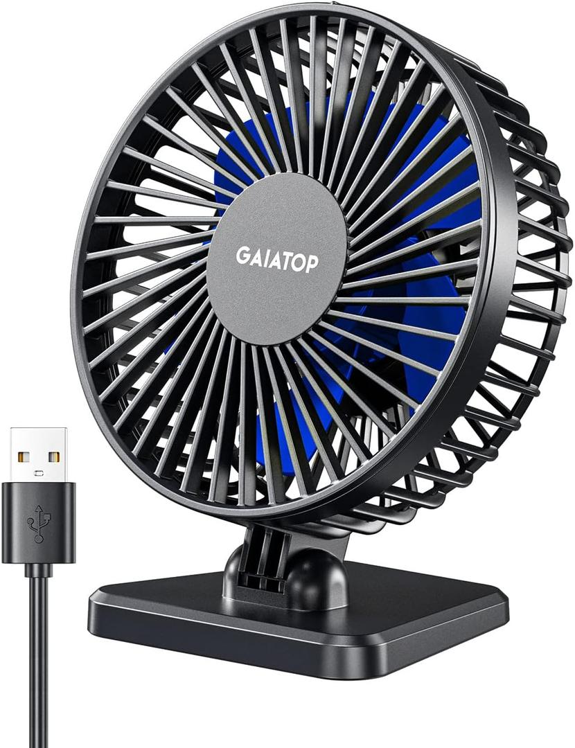 Gaiatop USB Desk Fan, Small But Powerful, Personal Portable Quiet 3 Speeds, Adjustable Mini Table Desktop fan for Cooling Home Office Car Summer Travel Gifts Blue