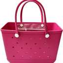 Oversized Beach Tote Bag, Extra Large Rubber Waterproof Sandproof Bag, Washable Durable Travel Tote for Pool (Rose Red)