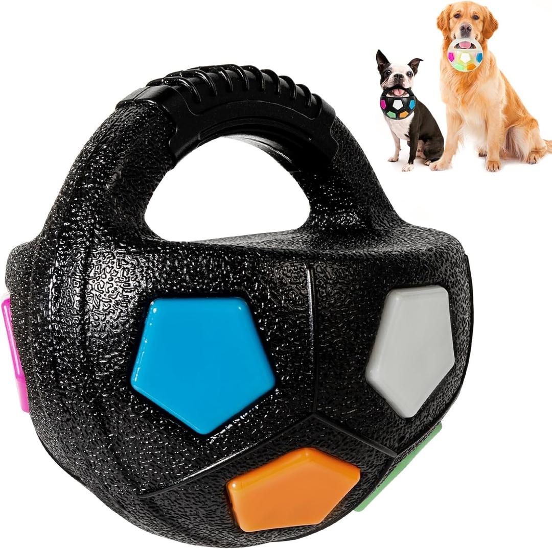 Dog Toy Ball with Handle, Toss and Fetch Play, Interactive Ball for Dogs Playing, Squeaky Floating (Black)
