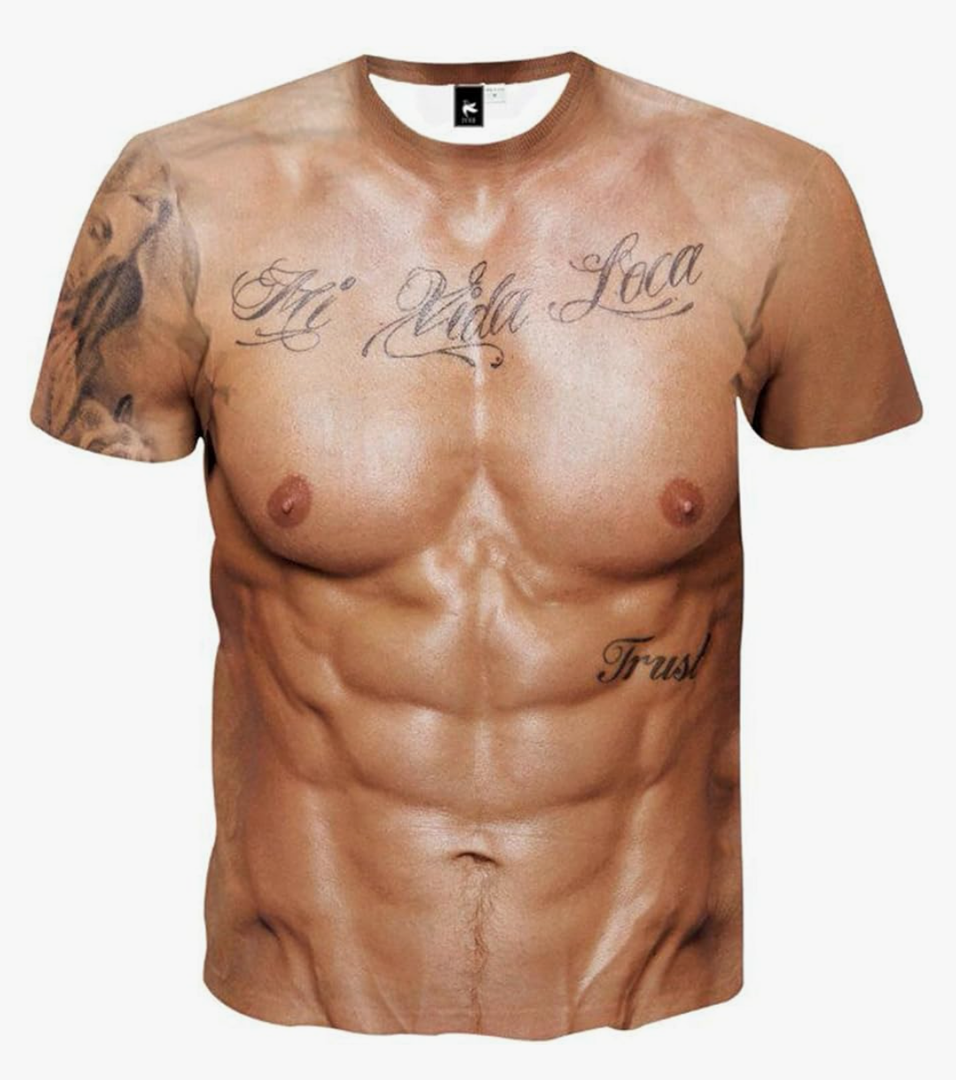 Men's 3D Muscle Print T-Shirt Novelty Short Sleeve Crewneck Top Funny Casual Trendy Tees
 Size M