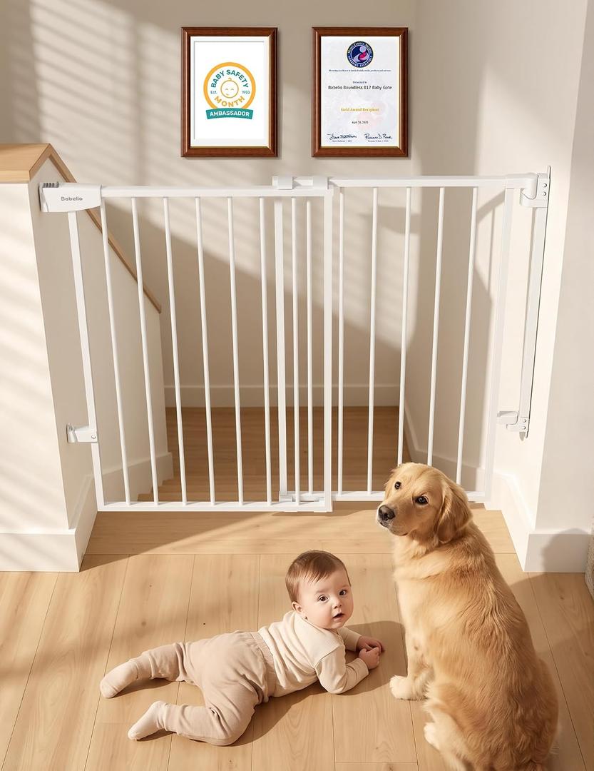 Babelio No Bottom Bar Baby/Dog Gate for Stairs, 28" H, 27.5-40.6" W, White