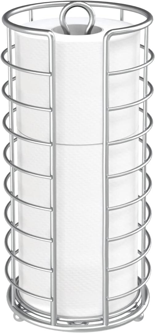 Toilet Paper Holder Stand, Freestanding Bathroom Toilet Paper Organizer, 3 Mega Roll Toilet Paper Holder for Under Sink, Vanity, Cabinet Shelf (Silver)