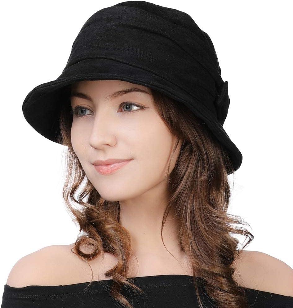 1920S Vintage Cloche Bucket Hat Packable Ladies Church Derby Party Fashion Floopy Winter 55-64CM (Medium, Black)