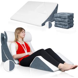 Lunix LX5 4pcs Adjustable Wedge Pillow Set  White Navy + Extra White Navy Cover  Memory Foam Support System for Back, Legs & Relaxation - Bundle and Save 10%