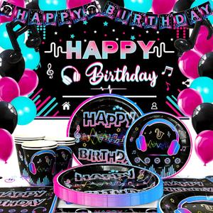 Music Party Supplies,155pcs Music Birthday Party Decorations & Music Tableware Set- Music Plates Cups and Napkins Tablecloth Balloons Backdrop etc...