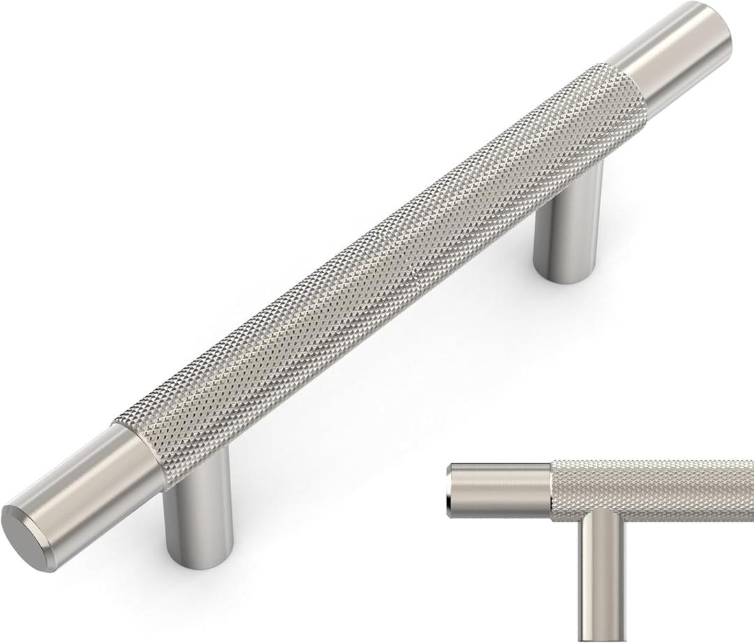 Amerdeco 10 Pack Brushed Satin Nickel Knurled Cabinet Pulls 3 Inch Hole Centers Kitchen Cabinet Handles Hardware Kitchen Handles for Cabinets Handles IH0006