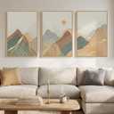 Large Framed Boho Modern Mountain Wall Art for Living Room, 3 Piece, 24x36, 24" W x 36" H x 3Pcs