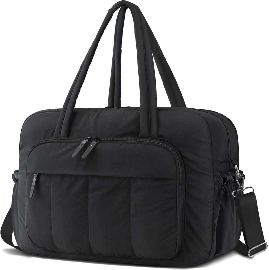 Gym Bag for Women,35L Lightweight Duffel Bag for travel with Multiple Pockets Personal Item Bag Water Resistant Weekender Overnight Carry on Bag fit Laptop 16" (1-Black)