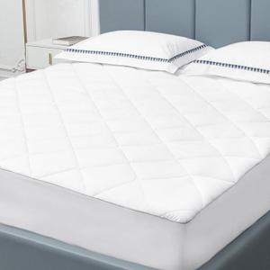 Sunflower Queen Mattress Pad Cover, Cotton Mattress Cover Hypoallergenic, Extra Deep Pocket 18"-22" Quilted Mattress Protector Queen Size Thin Version, Soft Breathable and Noiseless, White
