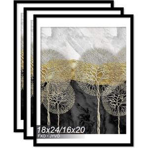 Fxojyvo 18x24 Picture Frame Set of 3, Display Poster 16x20 with Mat or 18 x 24 Without Mat, Light Weight and High Transparent 18 by 24 Frame for Wall - 3 Pack/Black/18 x24