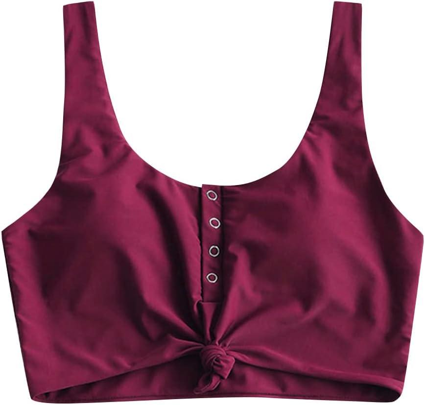 ZAFUL Women's Front Knot Bikini Tops Crop Tankini Top Scoop Neck Padded Bathing Suit Tops (X-Large, 0-dark Red)