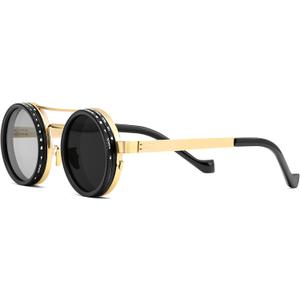 FEISEDY Adjustable Tint Sunglasses Polarized Men, 1-9 Gear Manual Dimming, Steampunk Round Metal Frame UV400 ND Filter B1400