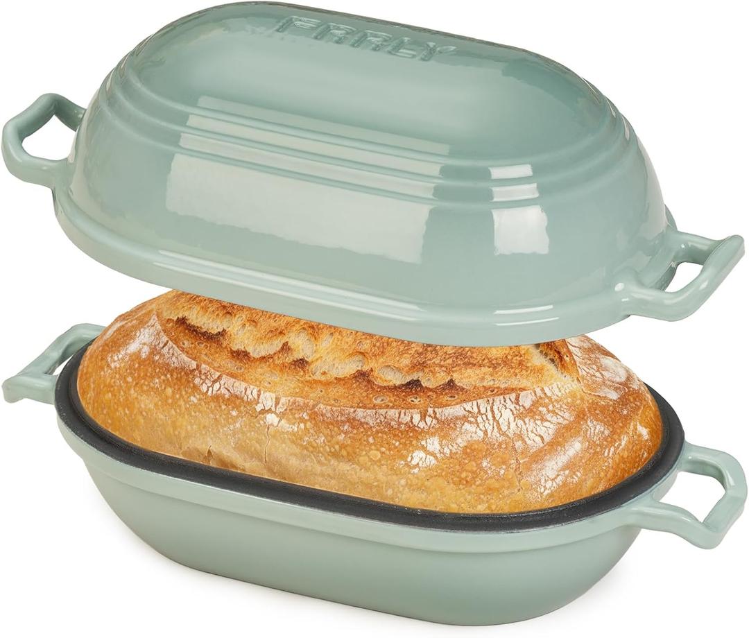 Enameled Cast Iron Dutch Oven for Sourdough Bread Baking,9 x 5-4/5 Inch Oval Cast Iron Bread Pan with Lid,Dutch Oven for Homemade Sourdough Baking,2.8QT Meatloaf Pan,Oven Safe (Sage Green)