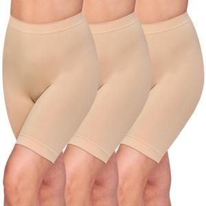 Women's Slip Shorts for Under Dresses Anti Chafing High Waisted Seamless Smooth Safety Shorts (Beige, L)