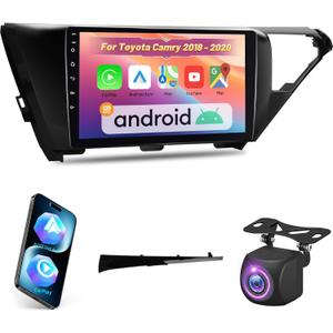 EKAT Car Radio Stereo for Toyota Camry 2018 2019 2020 - Wireless Carplay & Android Auto, 2+64G Android Touchscreen with Equalizer, WiFi, GPS Navigation, FM RDS, AHD Rear View Cam