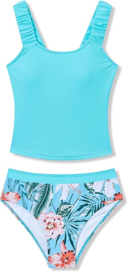 Girl Two Piece Swimsuits Adjustable Straps Bikini Sets with Chest Pad Size 9-10yo