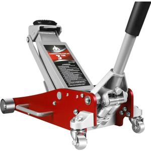 3 Ton Low Profile, Aluminum and Steel Racing Floor Jack with Dual Pistons Quick Lift Pump for Sport Utility Vehicle, Lifting Range 3-15/16" min to 18-5/16" max, Net Weight 58.5 lb, Red